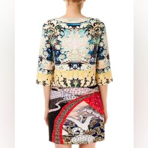 MARY KATRANZOU "Eve Swan Village" Print Bracelet Sleeve Shift Dress 4